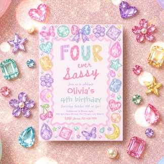 Invitation Quatre Forever Sassy Fantaisiste Gemstone 4ème Ann