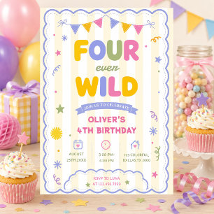 Invitation Quatre Forever Wild Garçon Coloré 4ème Anniversair