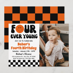 Invitation Quatre Forever Young Rétro Garçon 4ème Anniversair