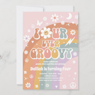Invitation Quatre Hippie Super 4e fête d'anniversaire
