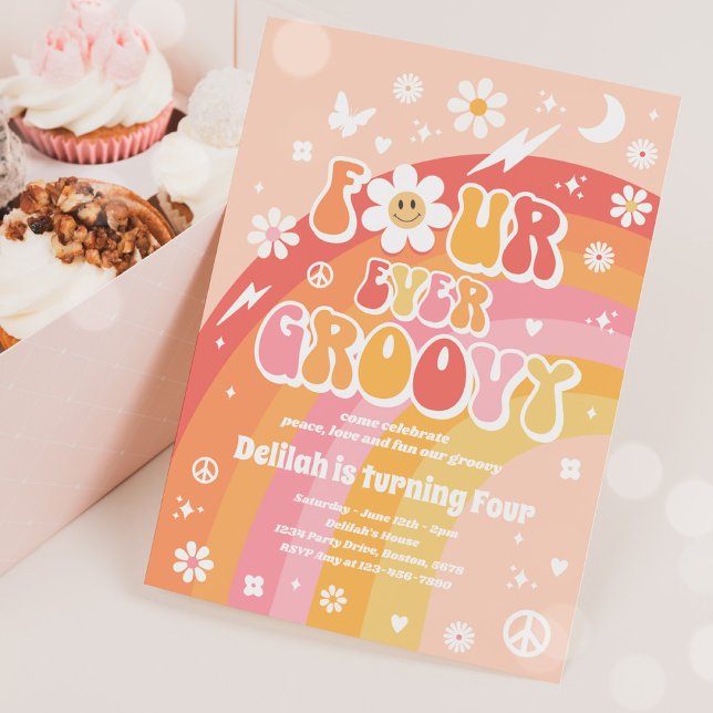 Invitation Quatre Hippie Super 4e fête d'anniversaire (Créateur téléchargé)