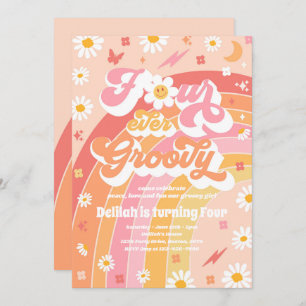 Invitation Quatre Hippie Super Rainbow 4e fête d'anniversaire