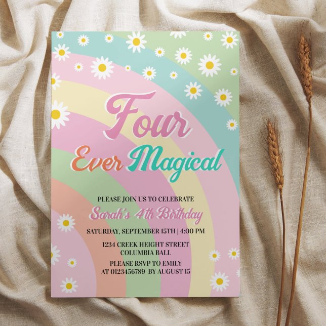 Invitation Quatre jamais Magique Rétro Unicorn Arc-en-ciel (Créateur téléchargé)