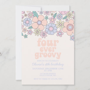 Invitation Quatre jamais Super Retro Floral 4e anniversaire