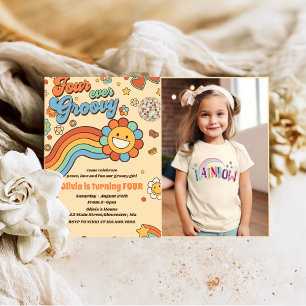 Invitation Quatre jamais Super Retro Rainbow 4th Birday Photo