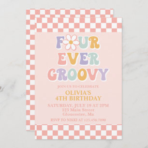 Invitation Quatre Jour Super Retro Daisy Checker 4e Anniversa