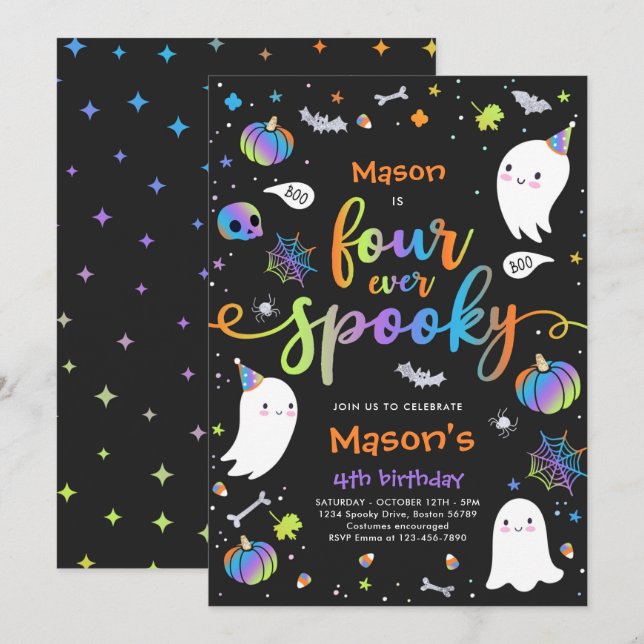 Invitation Quatre Jours Éffrayants Halloween Ghost 4e anniver (Devant / Derrière)