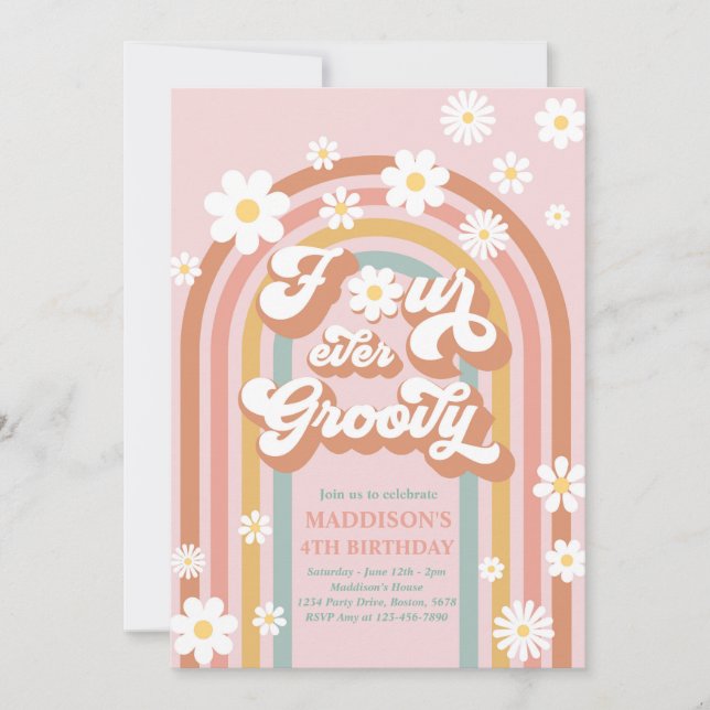 Invitation Quatre Jours Super Boho Daisy Rainbow 4e anniversa (Devant)