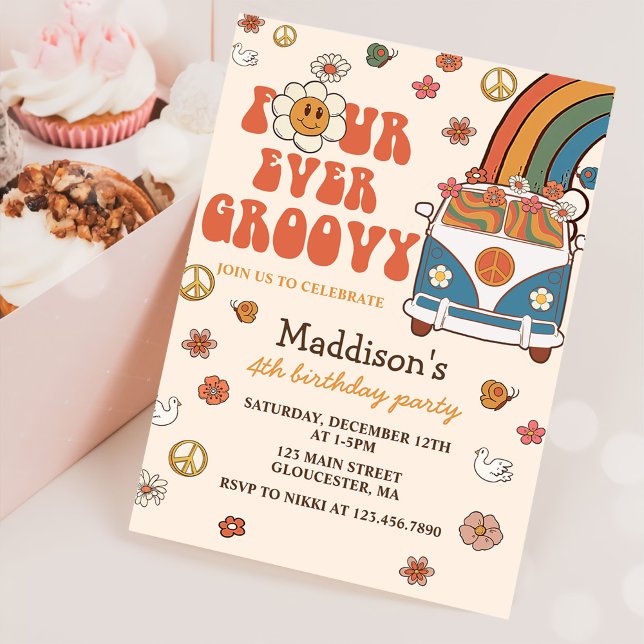 Invitation Quatre Jours Super Retro Rainbow 4e anniversaire (Créateur téléchargé)