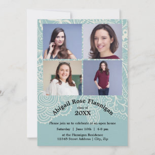 Invitation Quatre Photos Collage Dentelle Bleue - Annonce de