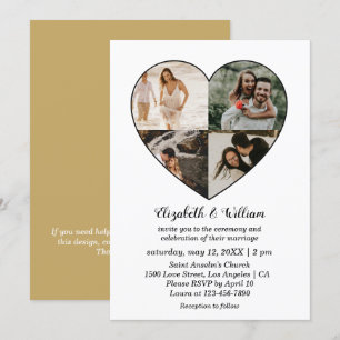 Invitation Quatre photos Collage Mariage de cadre de coeur