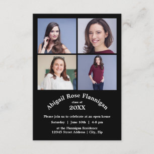 Invitation Quatre Photos Collage Noir- 3x5 Graduation