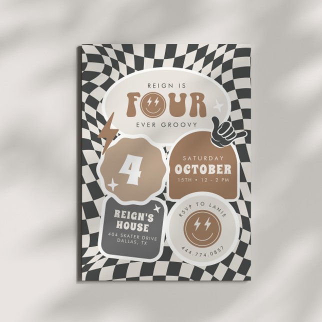 Invitation Quatre Super | Boys Quatrième Retro Skater Party (Créateur téléchargé)