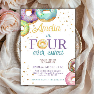 Invitation Quatre Toujours Sucré Beignet Doré Paillette 4ème