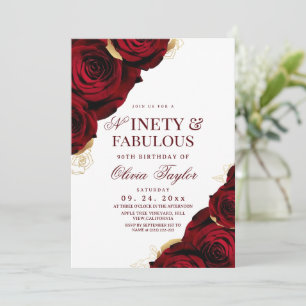 Invitation Quatre-vingt-dix ans & Fabuleuses Roses Rouges Élé