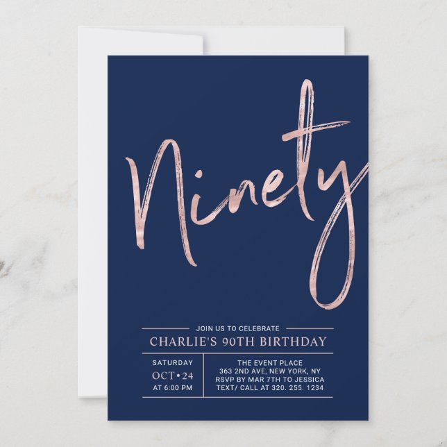 Invitation Quatre-vingt-dix | Fête d'anniversaire de 90 ans M (Devant)