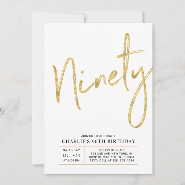 Invitation Quatre-vingt-dix | Moderne Fête d'anniversaire 90  (Devant)