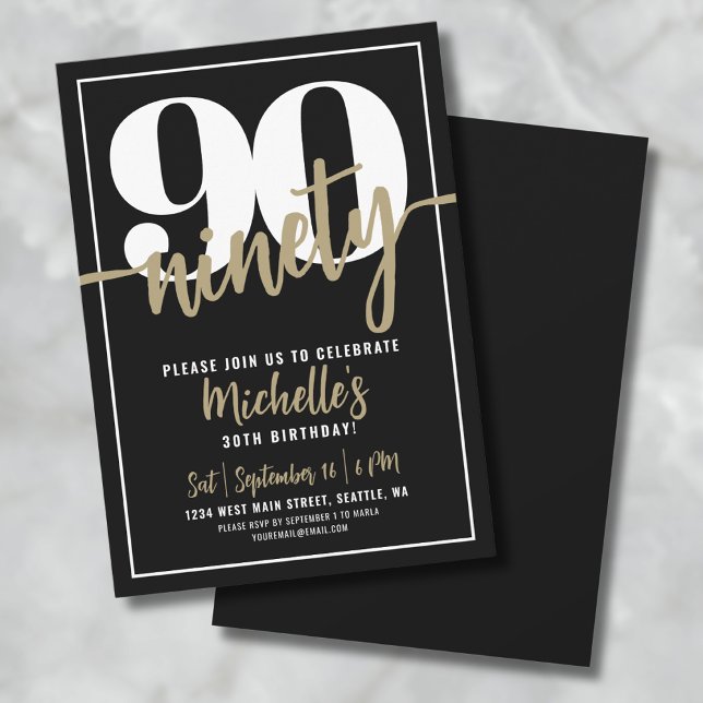Invitation Quatre-vingt-dix Moderne Fête de 90e Anniversaire (Ninety Modern 90th Birthday Party Invitation )