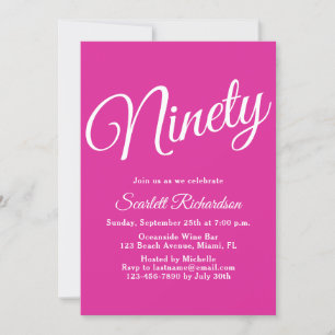 Invitation Quatre-vingt-dix moderne Script rose 90e fête d'an