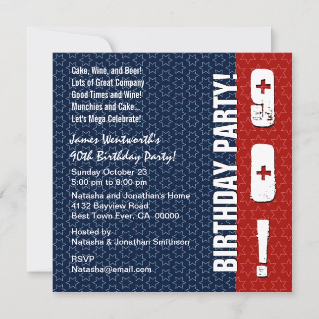 Invitation quatre-vingt-dixième Étoiles bleues blanches (Devant)