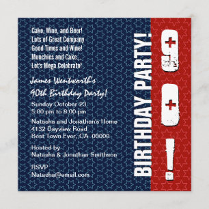 Invitation quatre-vingt-dixième Étoiles bleues blanches