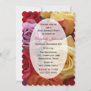Invitation quatre-vingt-dixième Roses multi de couleur de