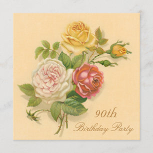 Invitation quatre-vingt-dixième Roses vintages chics de fête