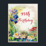 Invitation quatre-vingt-quinzième Nénuphars vintages<br><div class="desc">nénuphars vintages de quatre-vingt-quinzième anniversaire, protections de lis et invitations de coutume de fleurs d'iris. Le modèle fait sur commande quatre-vingt-quinzième de fête d'anniversaire de célébration de l'invitation des femmes élégantes, personnalisée, florale, avec beau, les illustrations botaniques antiques et vintages d'art d'un étang d'eau bleue avec de jolis nénuphars et...</div>