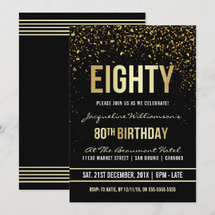 Invitation quatre-vingtième Confettis miroitants d'or de la