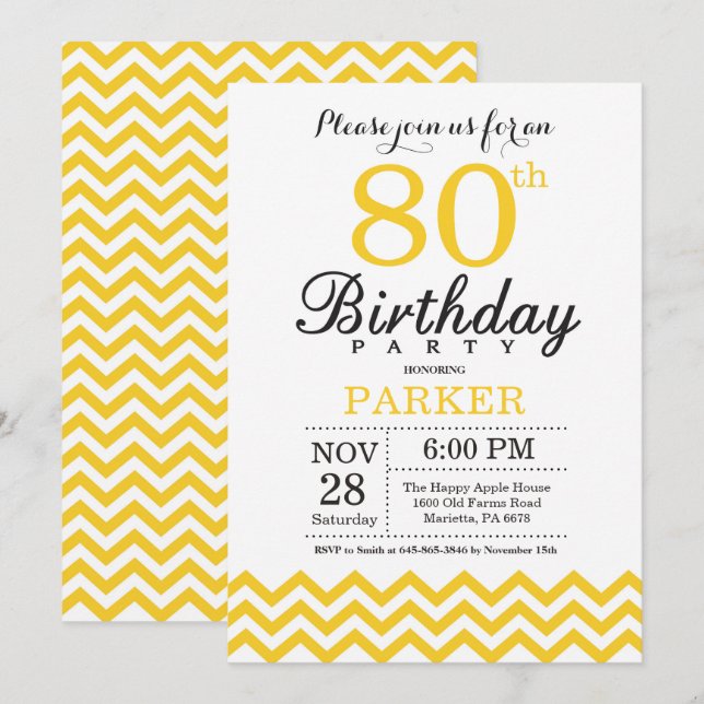 Invitation quatre-vingtième Jaune Chevron d'invitation (Devant / Derrière)