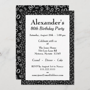 Invitation quatre-vingtième Motif noir et blanc de thème de