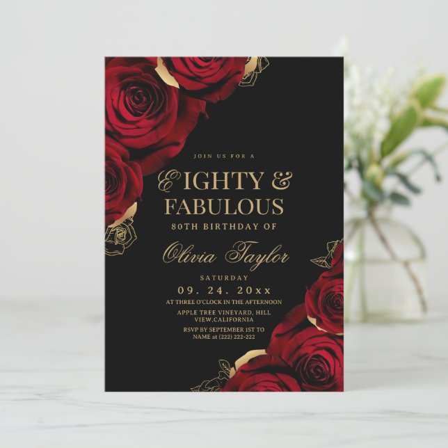 Invitation Quatre-vingts ans et fabuleuses roses rouges d'ann (Debout devant)