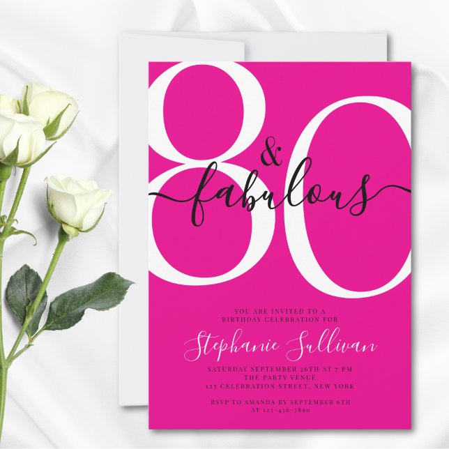 Invitation Quatre-vingts et Fabuleux 80e Anniversaire Rose (Créateur téléchargé)