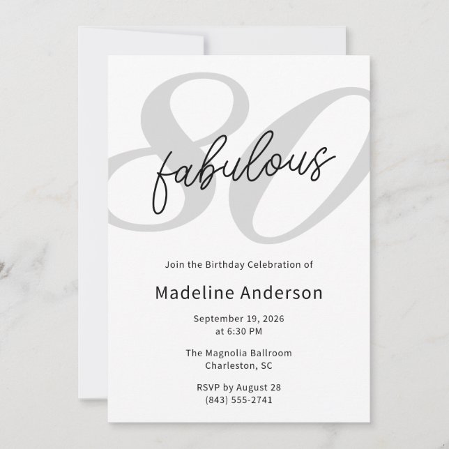 Invitation Quatre-vingts et Fabuleux Anniversaire 80 ans Noir (Devant)