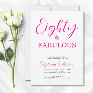Invitation Quatre-vingts et Fabuleux Fête d'anniversaire rose