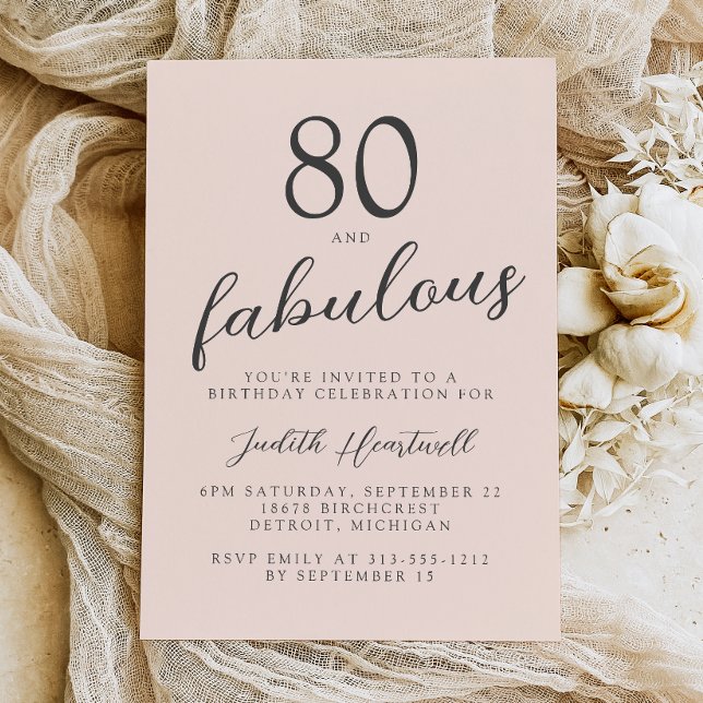 Invitation Quatre-vingts et Fabuleux Rose Blush Fête d'annive (Créateur téléchargé)