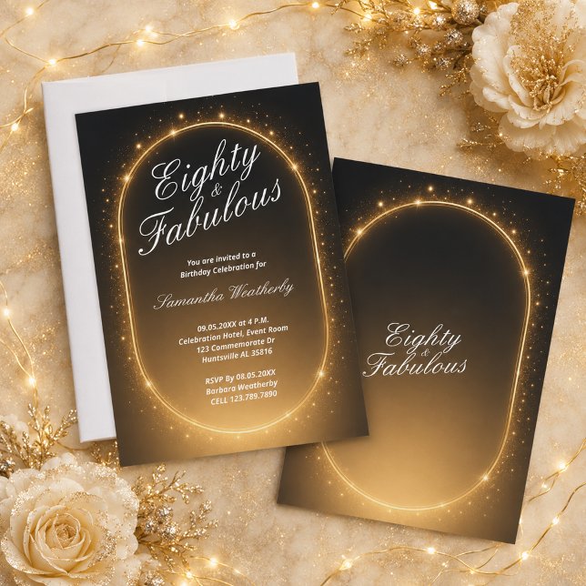 Invitation Quatre-vingts & Fabuleux Anniversaire Paillettes D (Eighty & Fabulous Gold Sparkle Birthday Invitation)