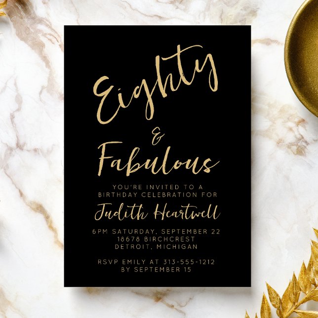 Invitation Quatre-vingts & Fabuleux Or Script Fête d'annivers (Créateur téléchargé)