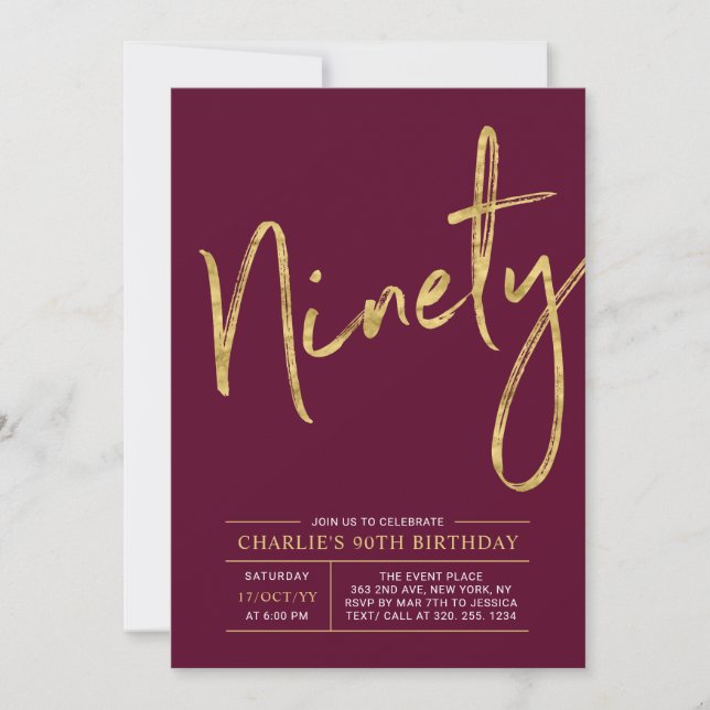 Invitation Quatre-vingts | Gold Burgundy Red 90th Birthday Pa (Devant)