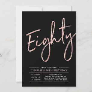 Invitation Quatre-vingts   Rose Gold & Black 80th Fête d'anni