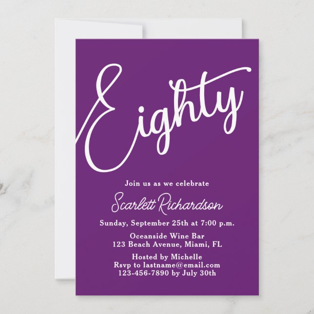 Invitation Quatre-vingts Script moderne Automne Purple 80e an (Devant)