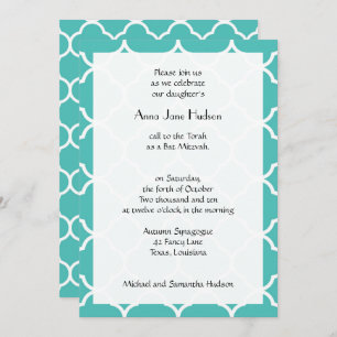 Invitation Quatrefoil bleu, Trellis marocain, Bat mitzvah