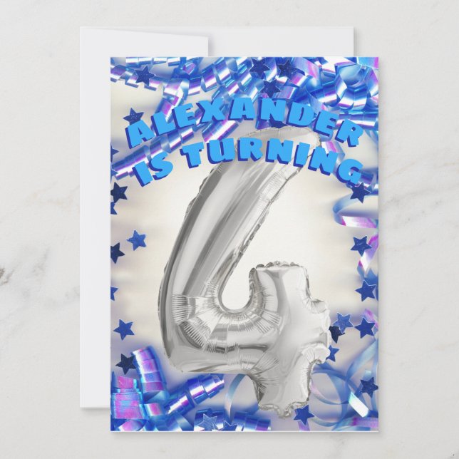 Invitation Quatrième anniversaire Silver et Blue Age 4 garçon (Devant)