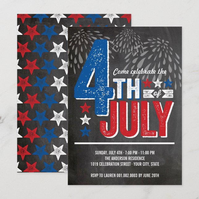 Invitation Quatrième patriotique de feux d'artifice (Devant / Derrière)