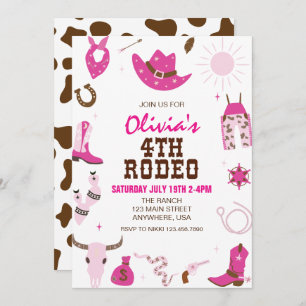 Invitation Quatrième rodéo Hot rose Western 4e anniversaire
