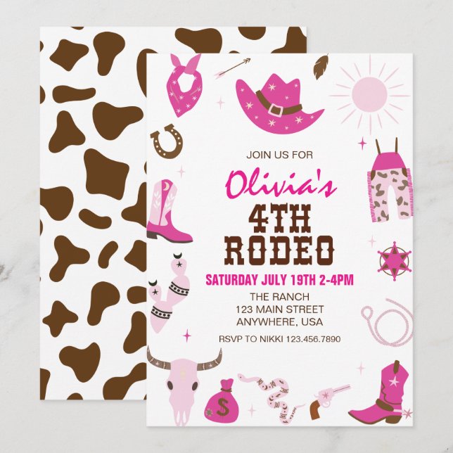 Invitation Quatrième Rodéo Rose Chaud Occidental 4ème Anniver (Devant / Derrière)
