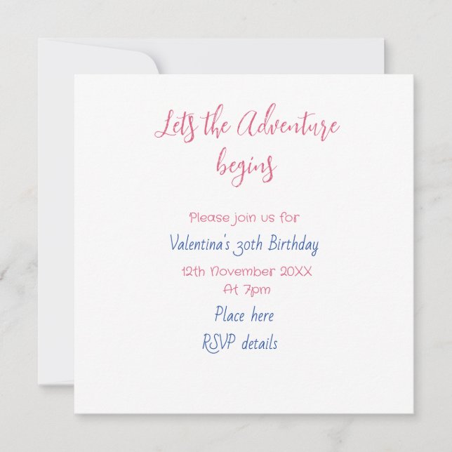 Invitation que l'aventure commence 30ème anniversaire ajouter (Devant)