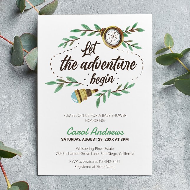 Invitation Que l'aventure commence Baby Shower aquarelle (Créateur téléchargé)