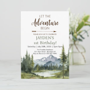Invitation Que l'Aventure Commence Forêt Rustique 1er Anniver
