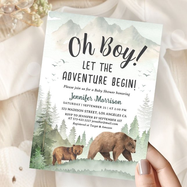 Invitation Que l'aventure commence Garçon Fête de bébé en for (Créateur téléchargé)